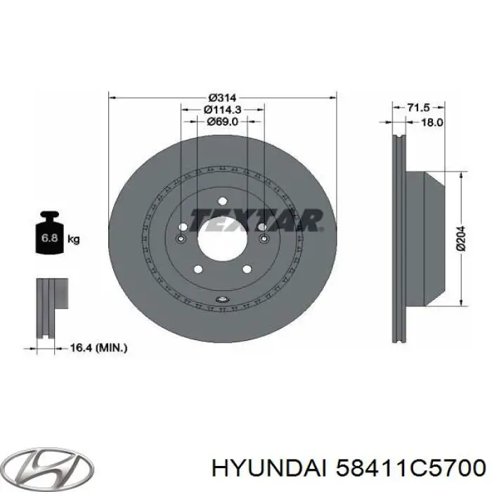 Tarcza hamulcowa tylna Hyundai/Kia 58411C5700 cena, od 66,78 USD