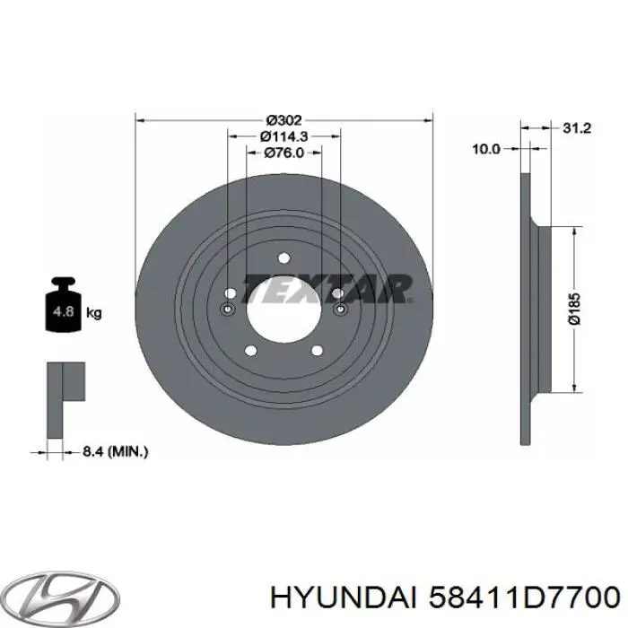 58411D7700 Hyundai/Kia Tarcza hamulcowa tylna