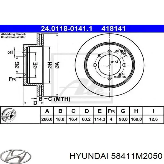 58411M2050 Hyundai/Kia tarcza hamulcowa tylna