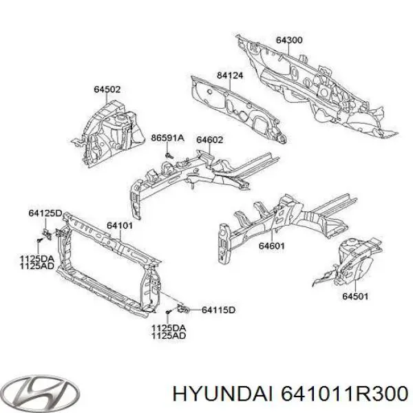 641011R300 Hyundai/Kia Osłona chłodnicy kompletna (panel mocowania reflektorów)