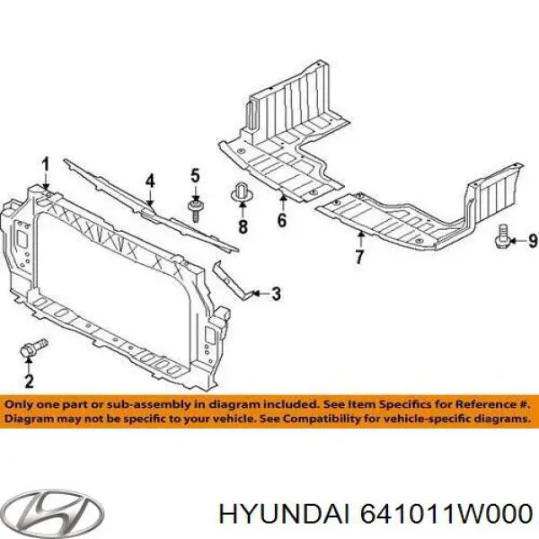 Osłona chłodnicy kompletna (panel mocowania reflektorów) Hyundai/Kia 641011W000 cena, od 103,37 USD