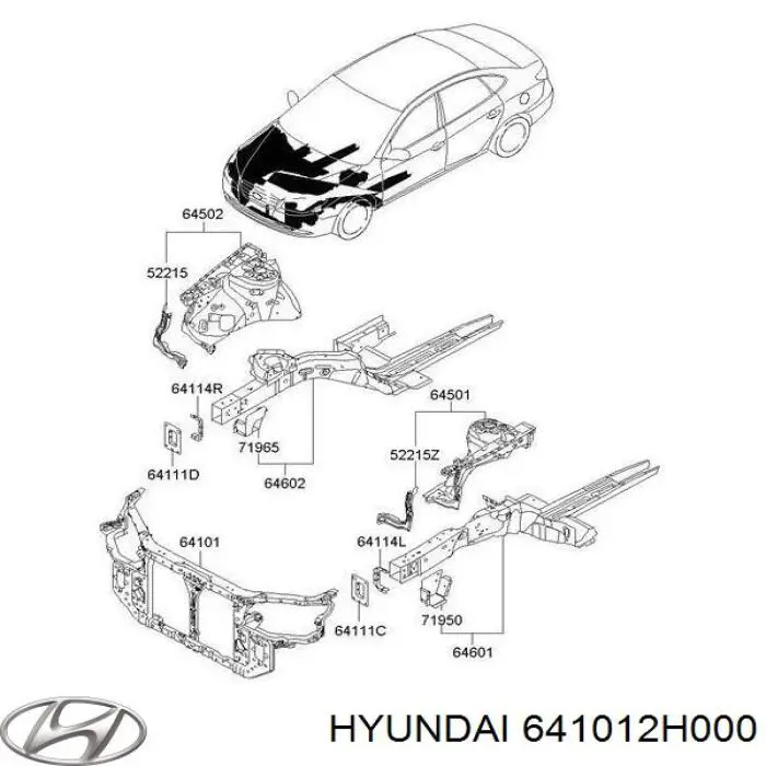 Do koszyka 641012H000 Hyundai/Kia Osłona chłodnicy kompletna (panel mocowania reflektorów)