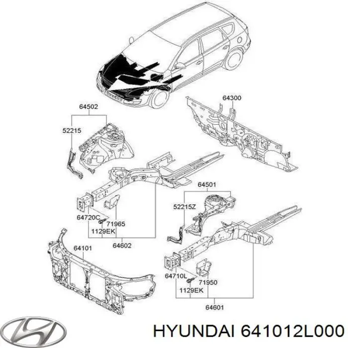 Do koszyka 641012L000 Hyundai/Kia Osłona chłodnicy kompletna (panel mocowania reflektorów)