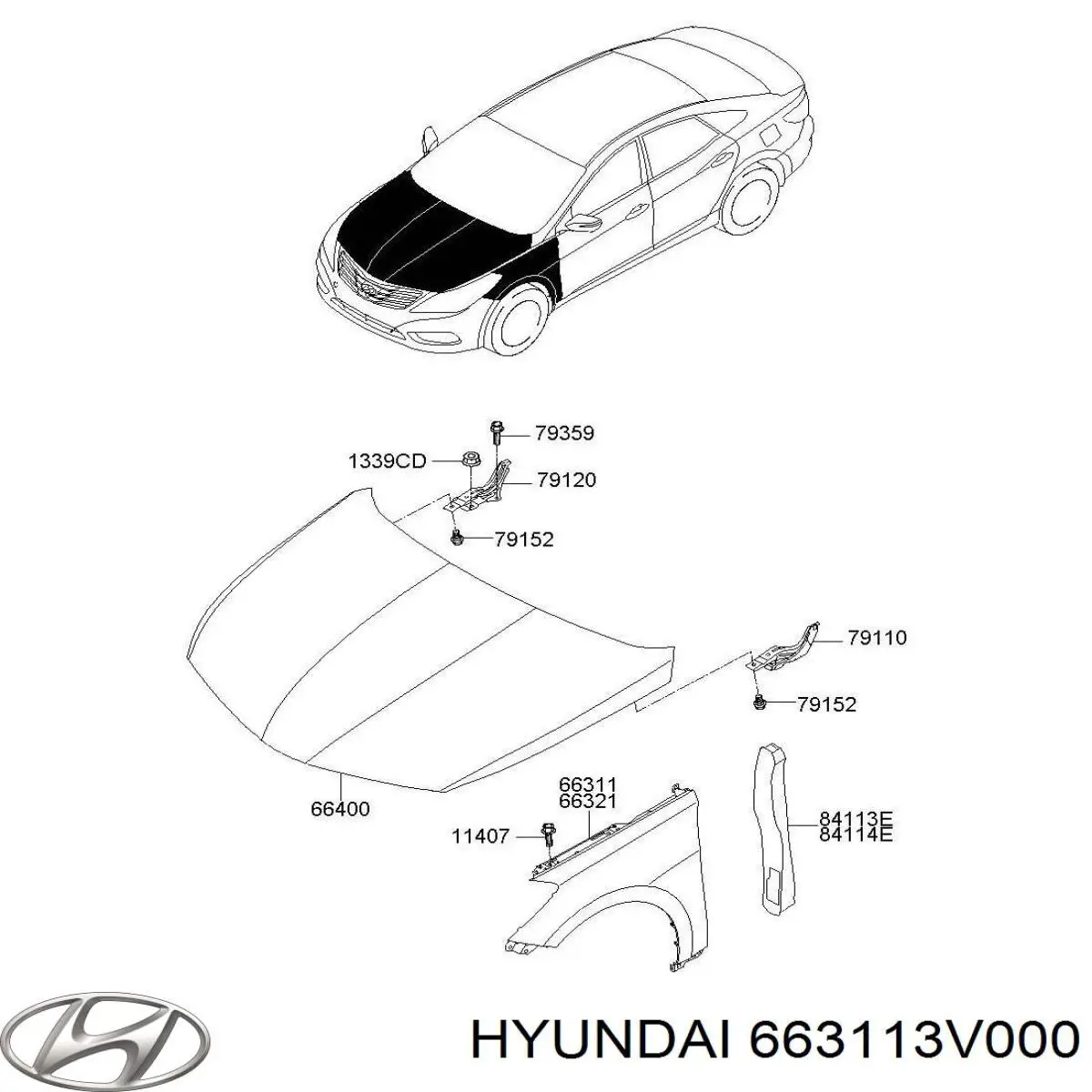 Błotnik przedni lewy Hyundai Azera (HG)