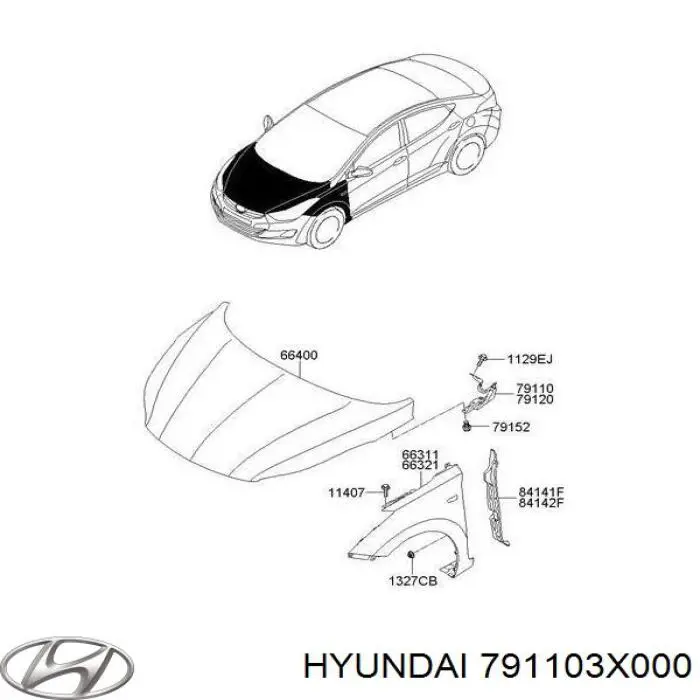 Zawias maski lewy Hyundai Elantra 5 (MD)