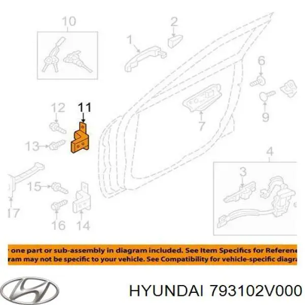 Zawias drzwi przednich lewych Hyundai/Kia 793102V000 cena, od 42,73 USD