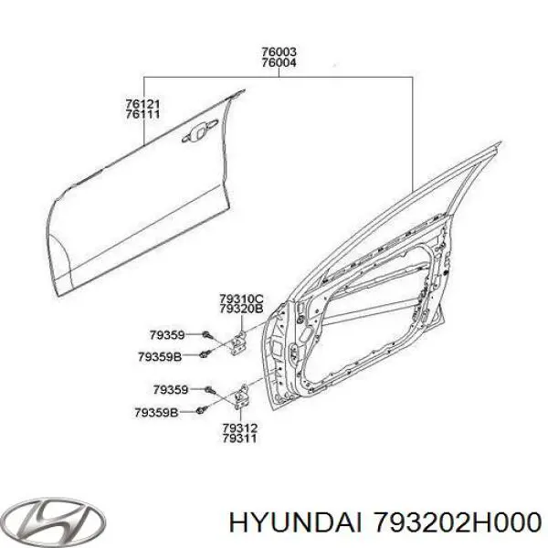 Do koszyka 793202H000 Hyundai/Kia Zawias drzwi tylnych prawych