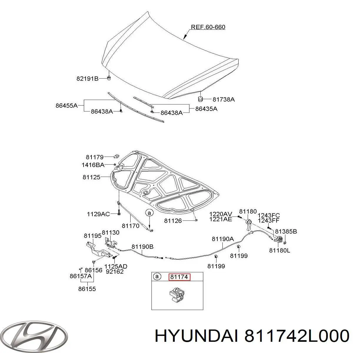 811742L000 Hyundai/Kia spinka podpory maski