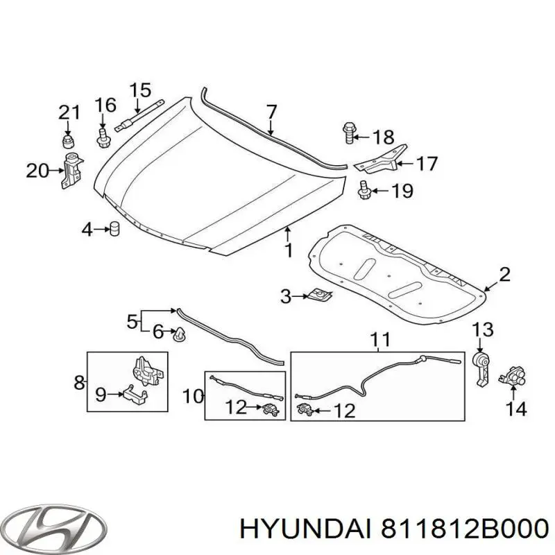 811812B000 Hyundai/Kia Rączka otwierania maski