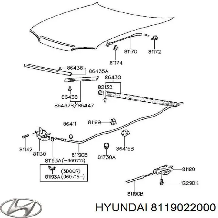 Linka otwierania maski Hyundai/Kia 8119022000 cena, od 6,23 USD