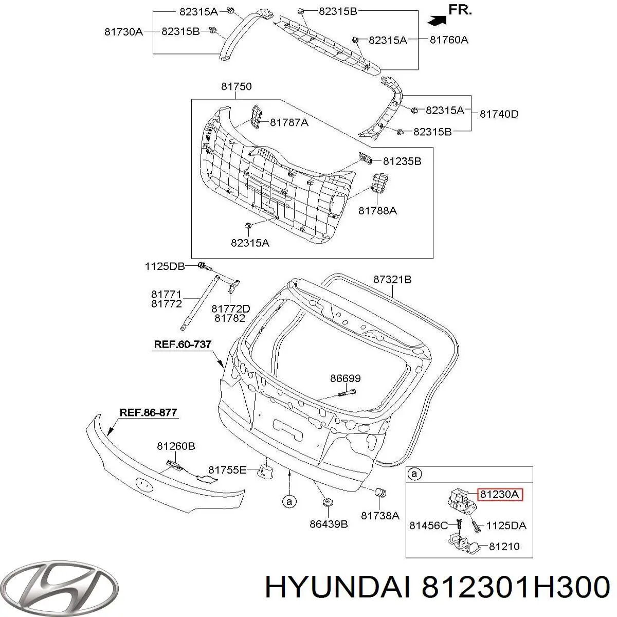Zamek klapy bagażnika (3/5 drzwi tylnych) Hyundai/Kia 812301H300 cena, od 56,18 USD