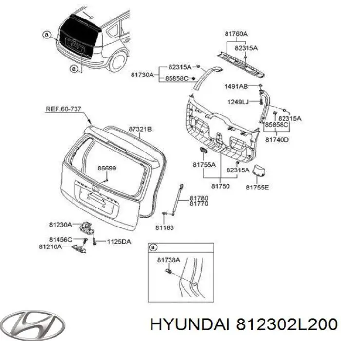 812302L200 Hyundai/Kia Zamek klapy bagażnika (3/5 drzwi tylnych)