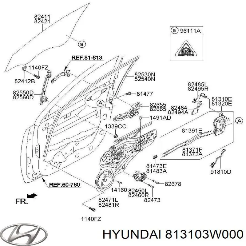 813103W000 Hyundai/Kia Zamek drzwi przednich lewych