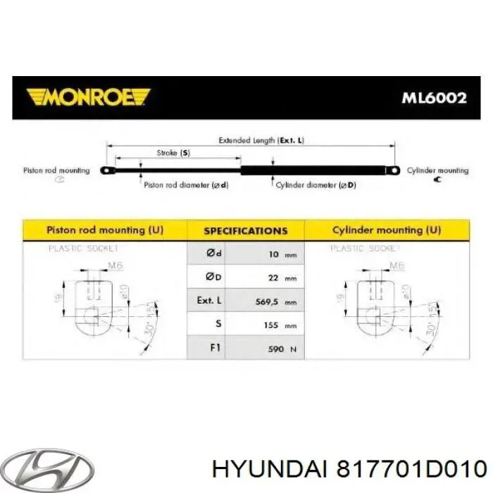 Amortyzator klapy bagażnika (3/5 drzwi-tylnych) Hyundai/Kia 817701D010 cena, od 16,65 USD