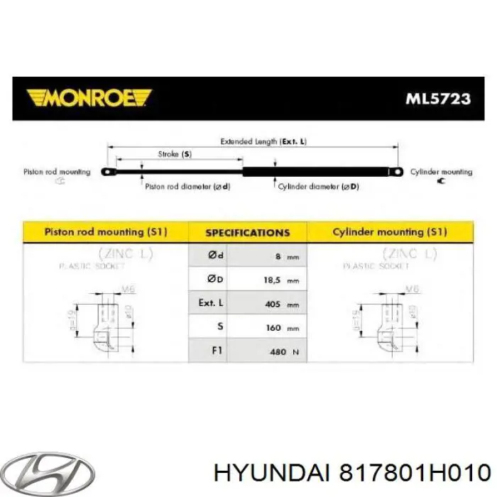 Do koszyka 817801H010 Hyundai/Kia Amortyzator klapy bagażnika (3/5 drzwi-tylnych)