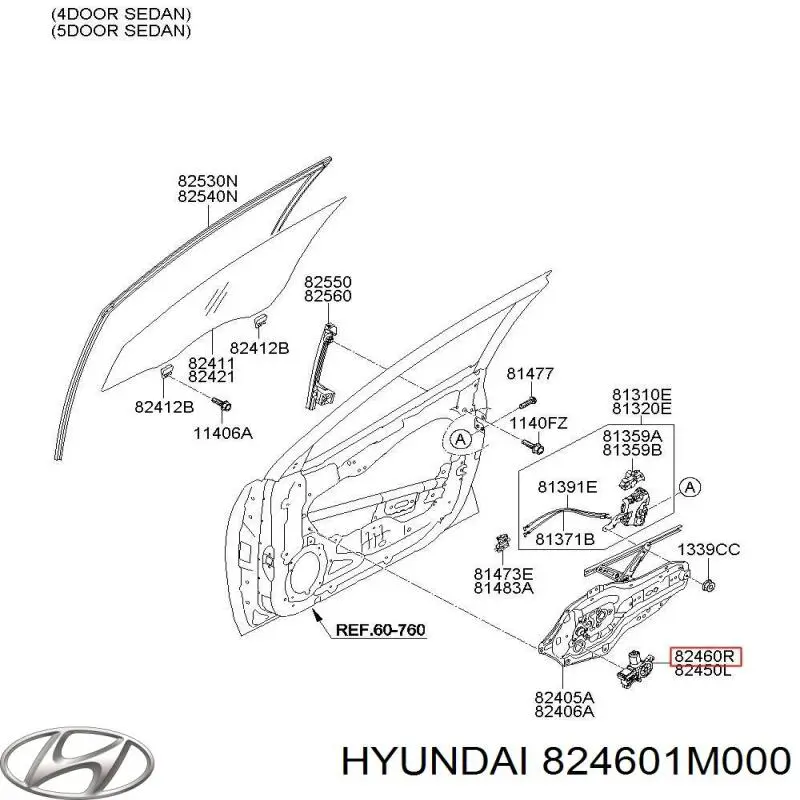 Silniczek podnośnika szyby drzwi przednich prawych Hyundai/Kia 824601M000 cena, od 61,29 USD