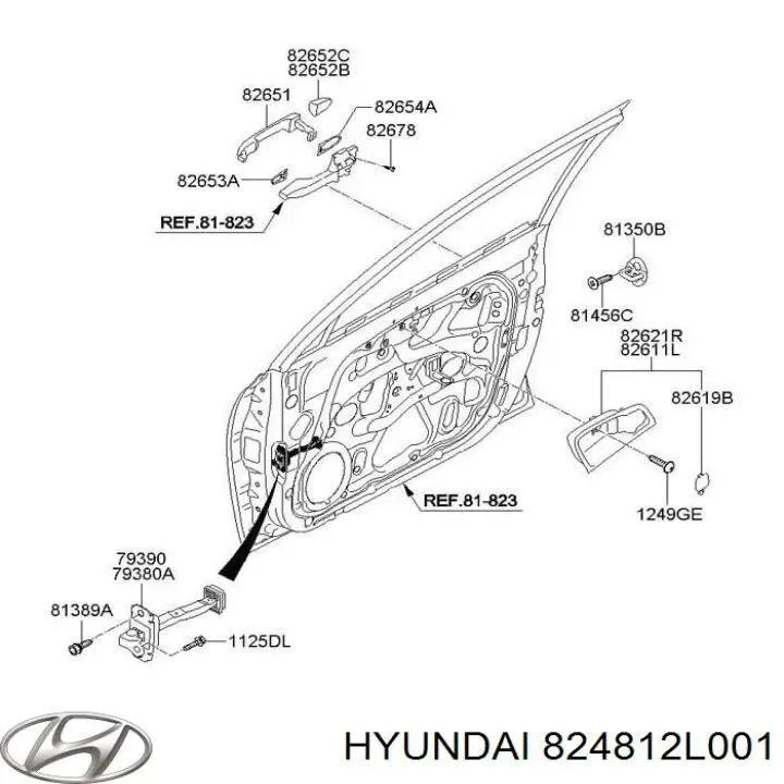 824812L001 Hyundai/Kia Mechanizm podnoszenia szyby drzwi przednich prawych