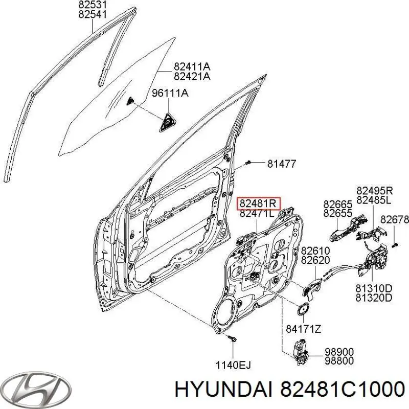 Mechanizm podnoszenia szyby drzwi przednich prawych Hyundai Sonata VII sedana (LF) (2014 - 2023) cena, od 115,24 USD