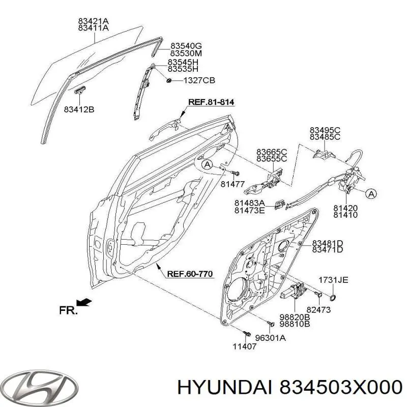 Silniczek podnośnika szyby drzwi tylnych lewych Hyundai Elantra 5 (MD)