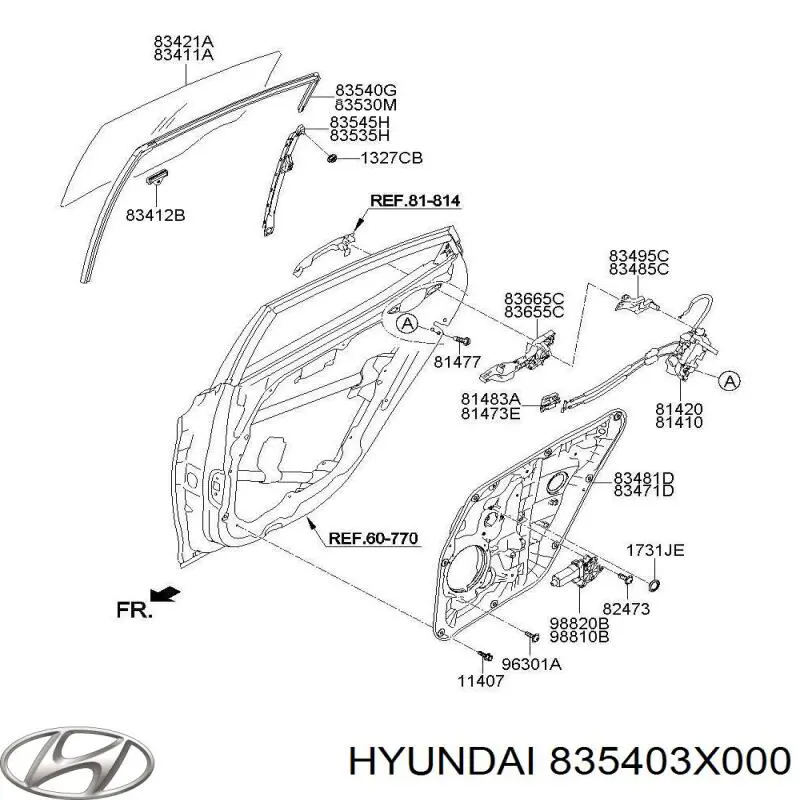 Prowadnica szyby ramek drzwi tylnych prawych Hyundai Elantra 5 (MD)