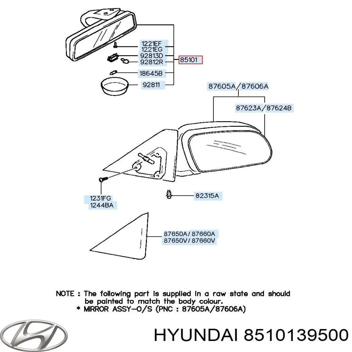 8510139500 Hyundai/Kia Lusterko wewnętrzne