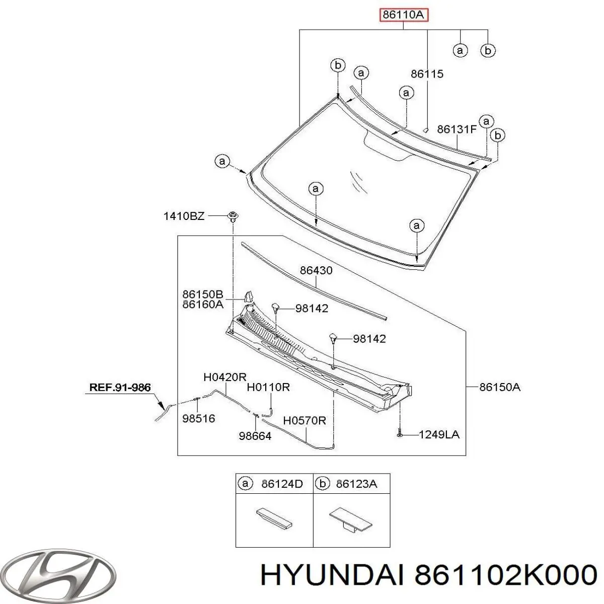 Do koszyka 861102K000 Hyundai/Kia Szyba przednia