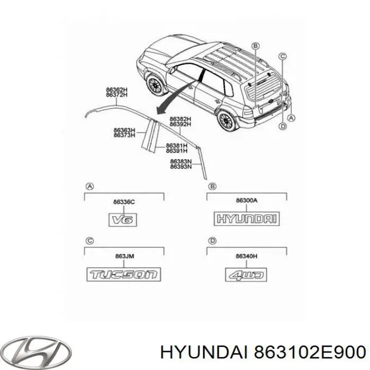 Emblemat na klapę bagaznika (znaczek firmowy) do Hyundai Tucson I JM