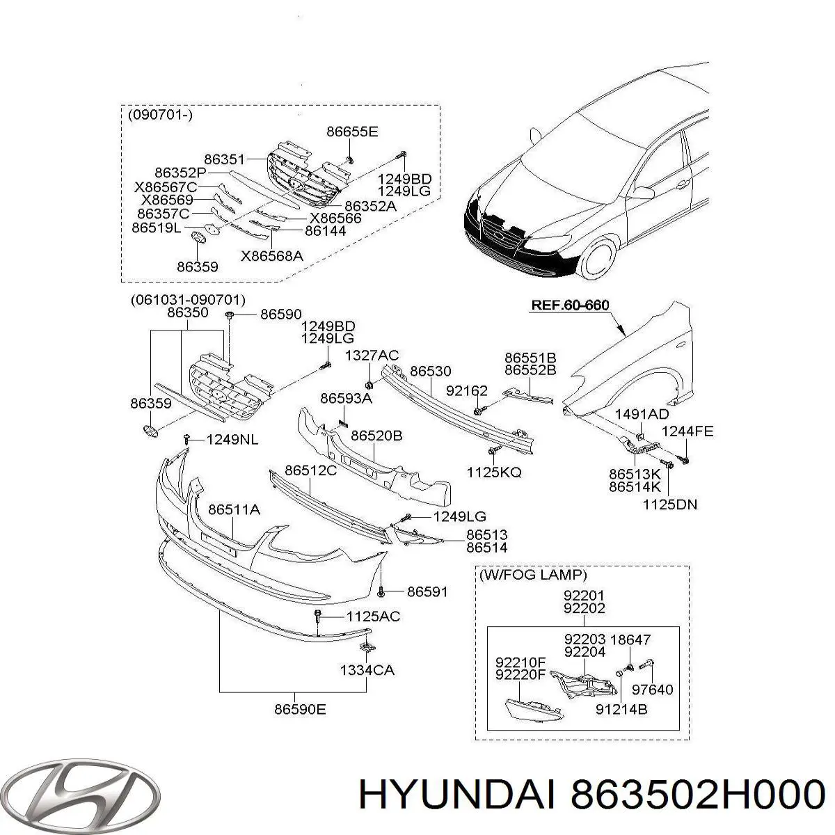Atrapa chłodnicy Hyundai Elantra IV sedana (HD) (2006 - 2011) cena, od 40,03 USD