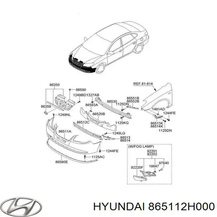 Do koszyka 865112H000 Hyundai/Kia Zderzak przedni