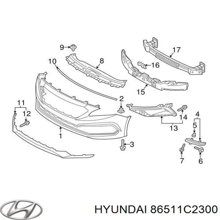 Zderzak przedni Hyundai/Kia 86511C2300 cena, od 105,19 USD