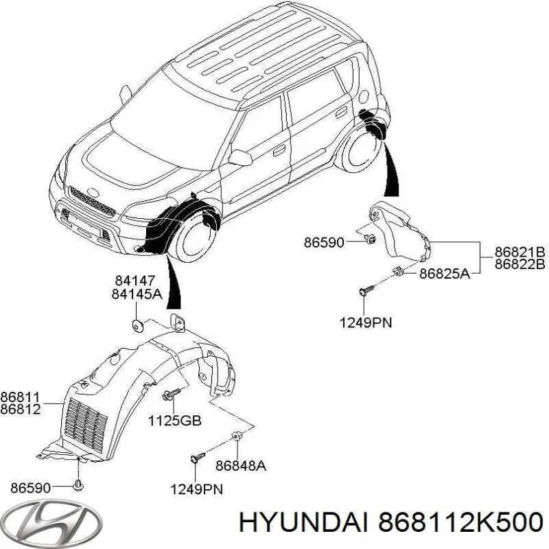 Nadkole błotnika przedniego lewe Hyundai/Kia 868112K500 cena, od 53,34 USD