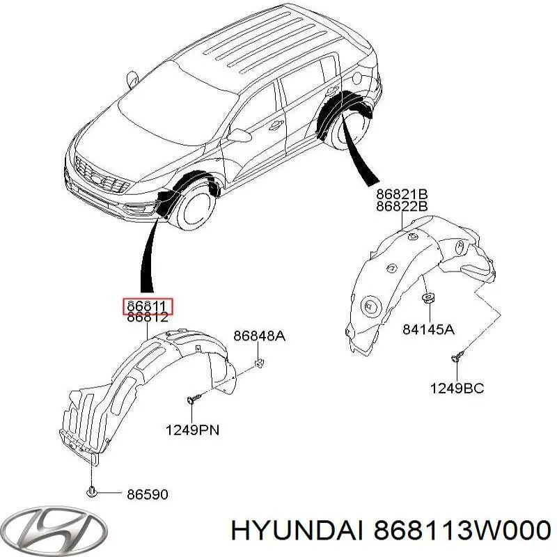Do koszyka 868113W000 Hyundai/Kia Nadkole błotnika przedniego lewe