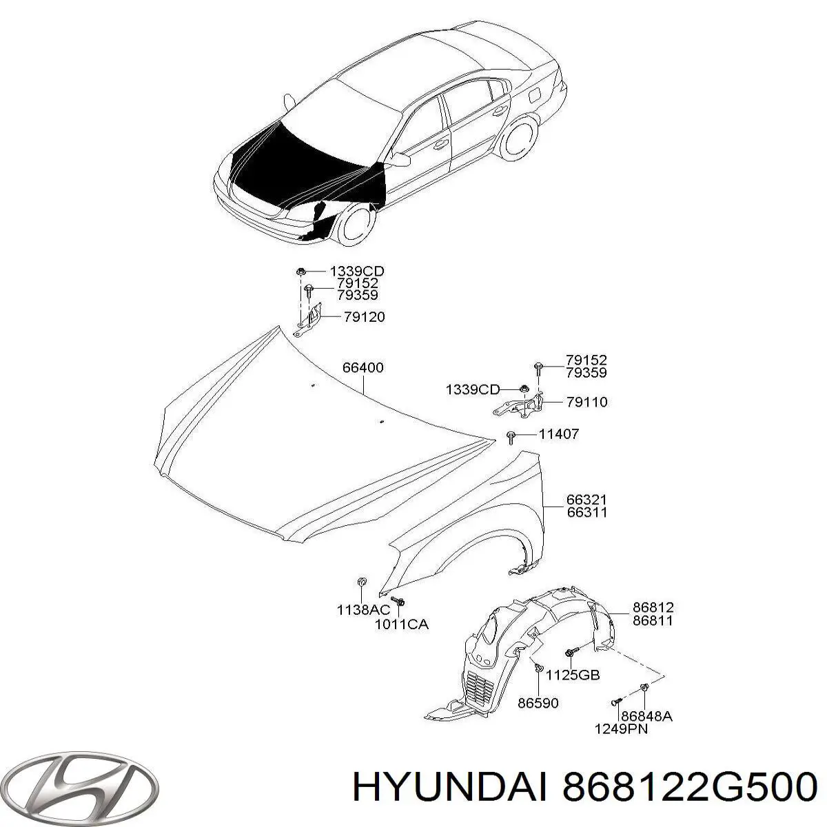 Nadkole błotnika przedniego prawe Hyundai/Kia 868122G500 cena, od 20,84 USD