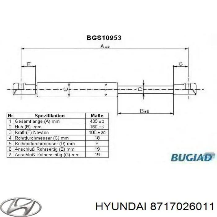 Amortyzator szyby bagażnika (3/5 drzwi tylnych) Hyundai/Kia 8717026011 cena, od 15,21 USD