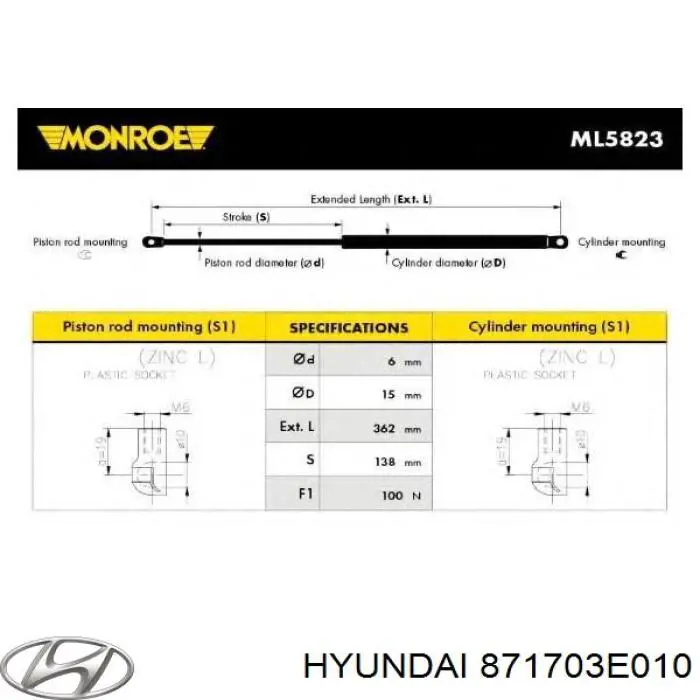 Do koszyka 871703E010 Hyundai/Kia Amortyzator szyby bagażnika (3/5 drzwi tylnych)
