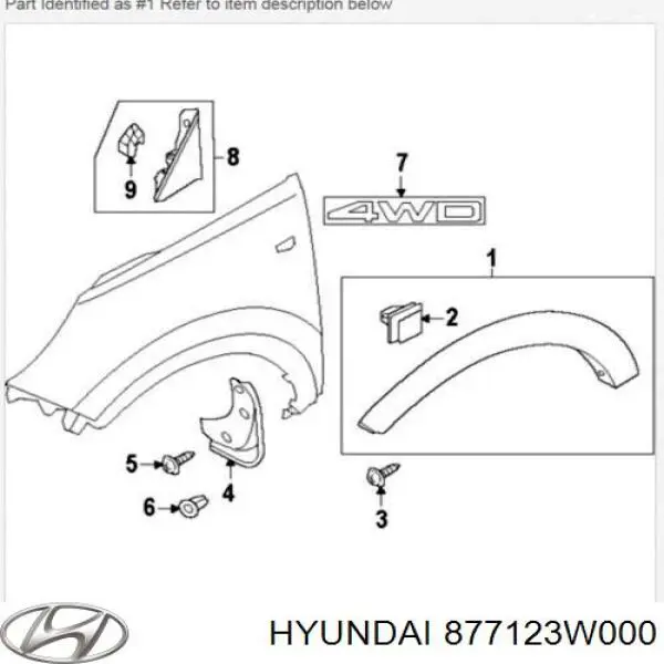 Poszerzenie (nakładka) reperaturki błotnika przedniego prawy Hyundai/Kia 877123W000 cena, od 34,11 USD