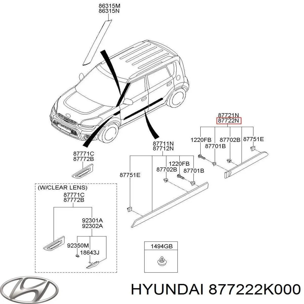 877222K000 Hyundai/Kia Listwa ochronna drzwi tylnych prawych