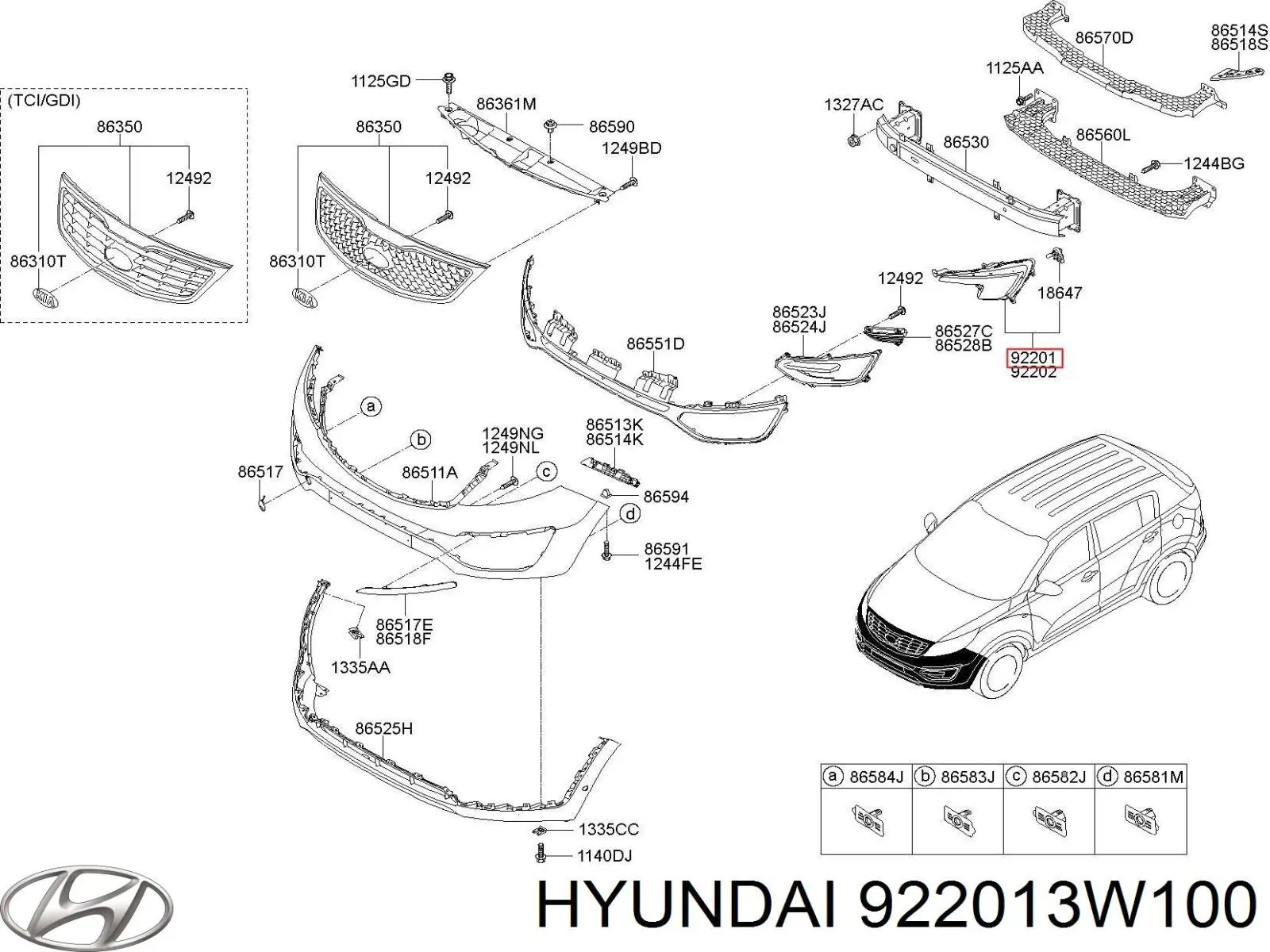 Lampa przeciwmgielna lewa Hyundai/Kia 922013W100 cena, od 77,27 USD
