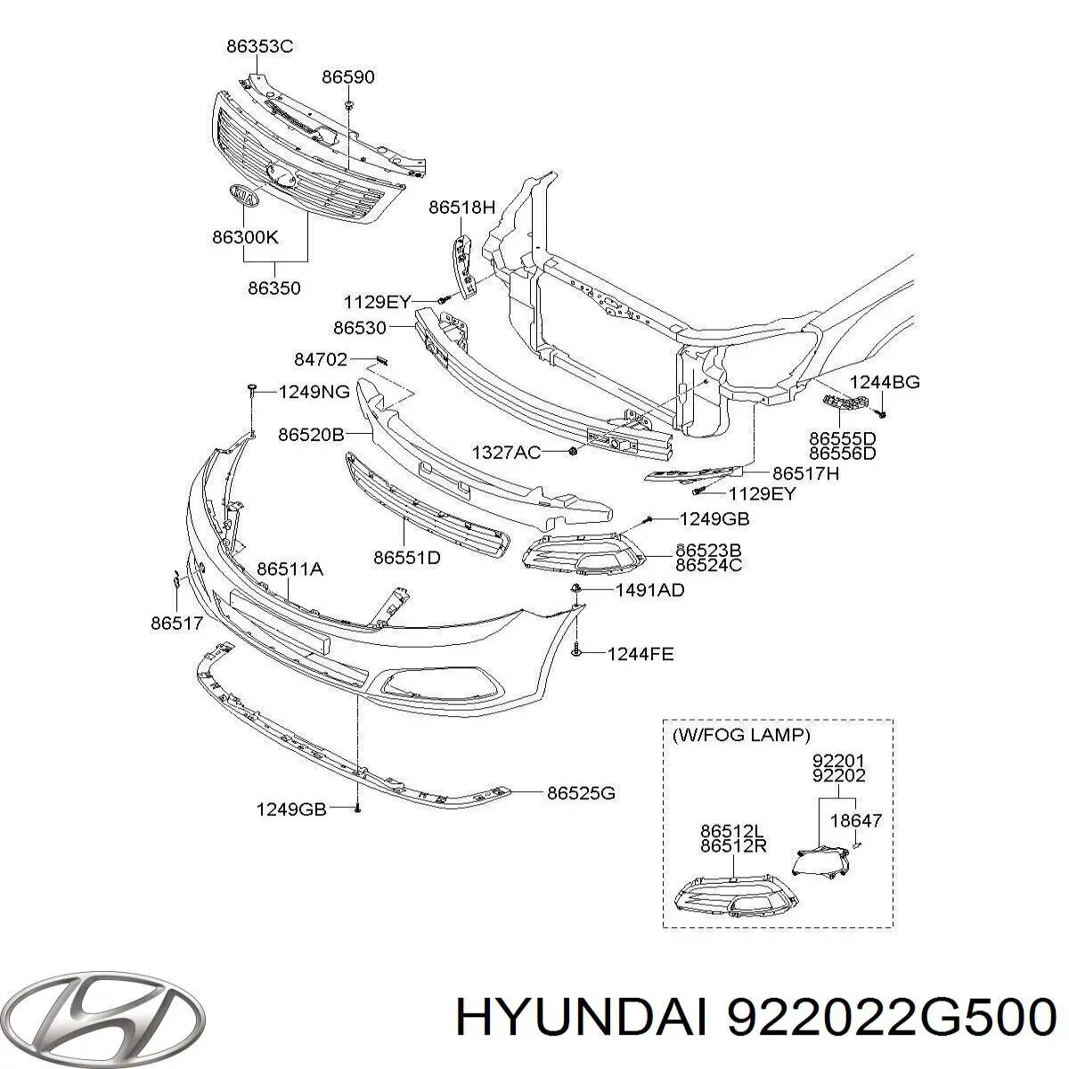 Do koszyka 922022G500 Hyundai/Kia Lampa przeciwmgielna prawa