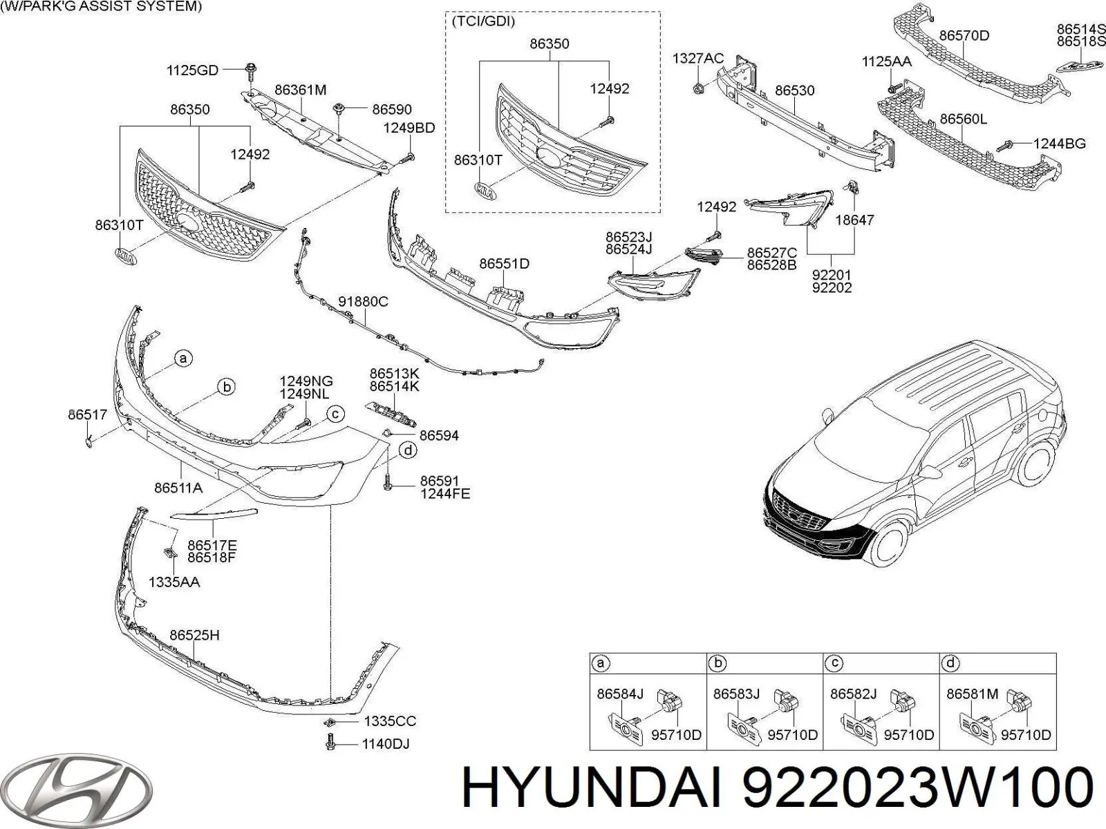 Lampa przeciwmgielna prawa 922023W100 Hyundai/Kia