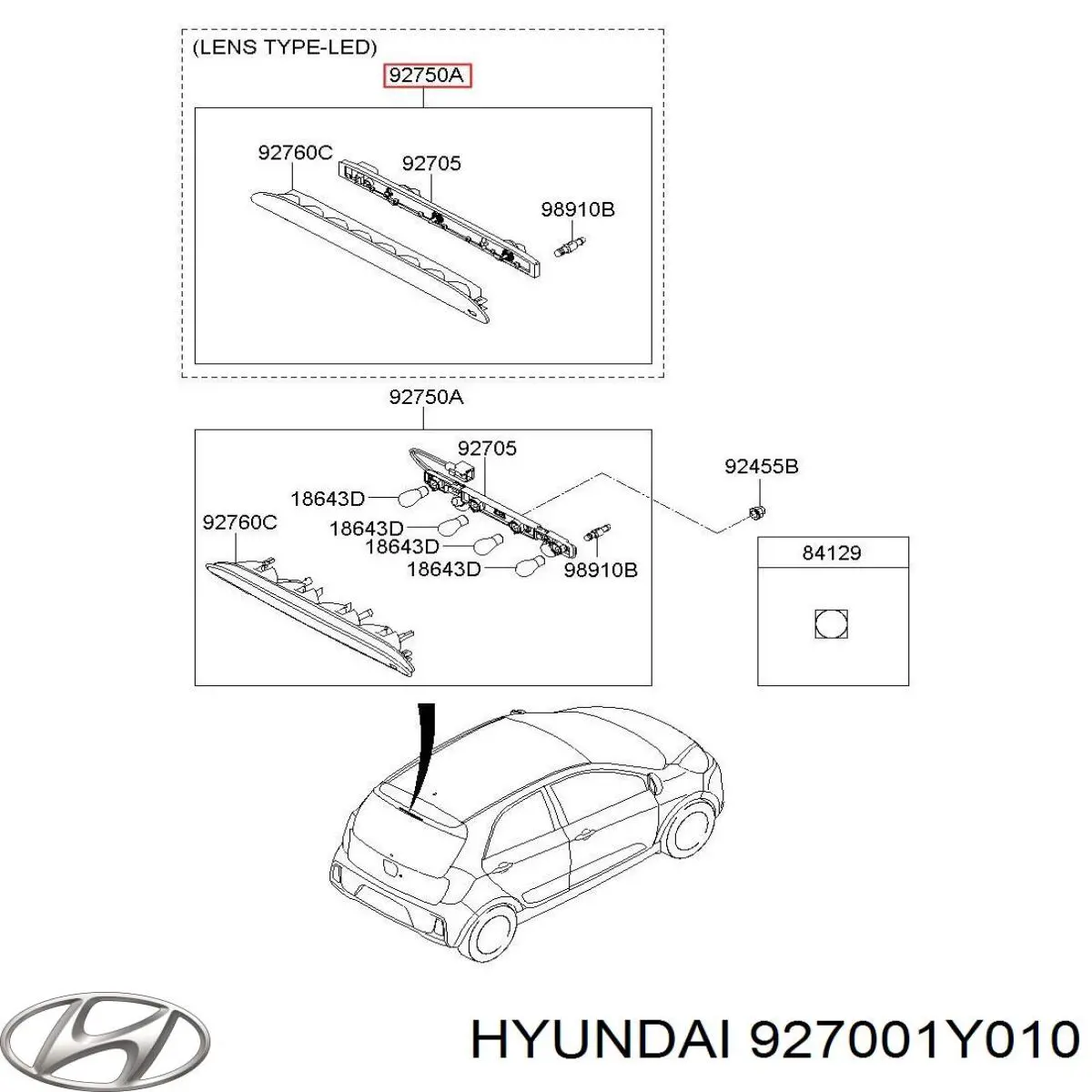 Lampa stop tylna dodatkowa do KIA Picanto II TA