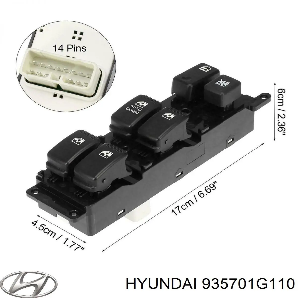 Panel przyciskowy sterowania podnośnikiem szyby przedni lewy Hyundai/Kia 935701G110 cena, od 36,69 USD