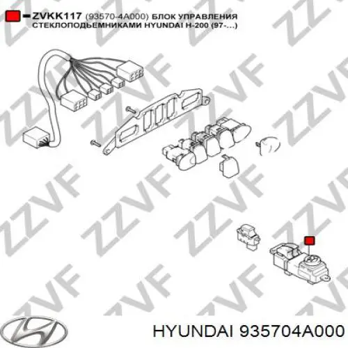 935704A000 Hyundai/Kia Panel przyciskowy sterowania podnośnikiem szyby przedni lewy