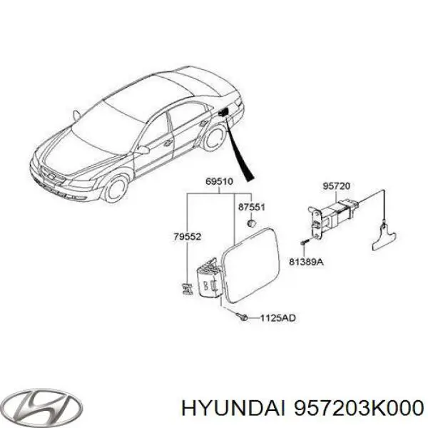 Silniczek otwierania klapki wlewu paliwa Hyundai/Kia 957203K000 cena, od 40,39 USD