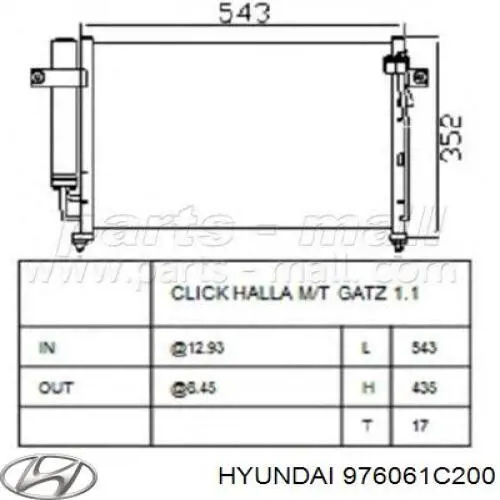 Do koszyka 976061C200 Hyundai/Kia Chłodnica klimatyzacji