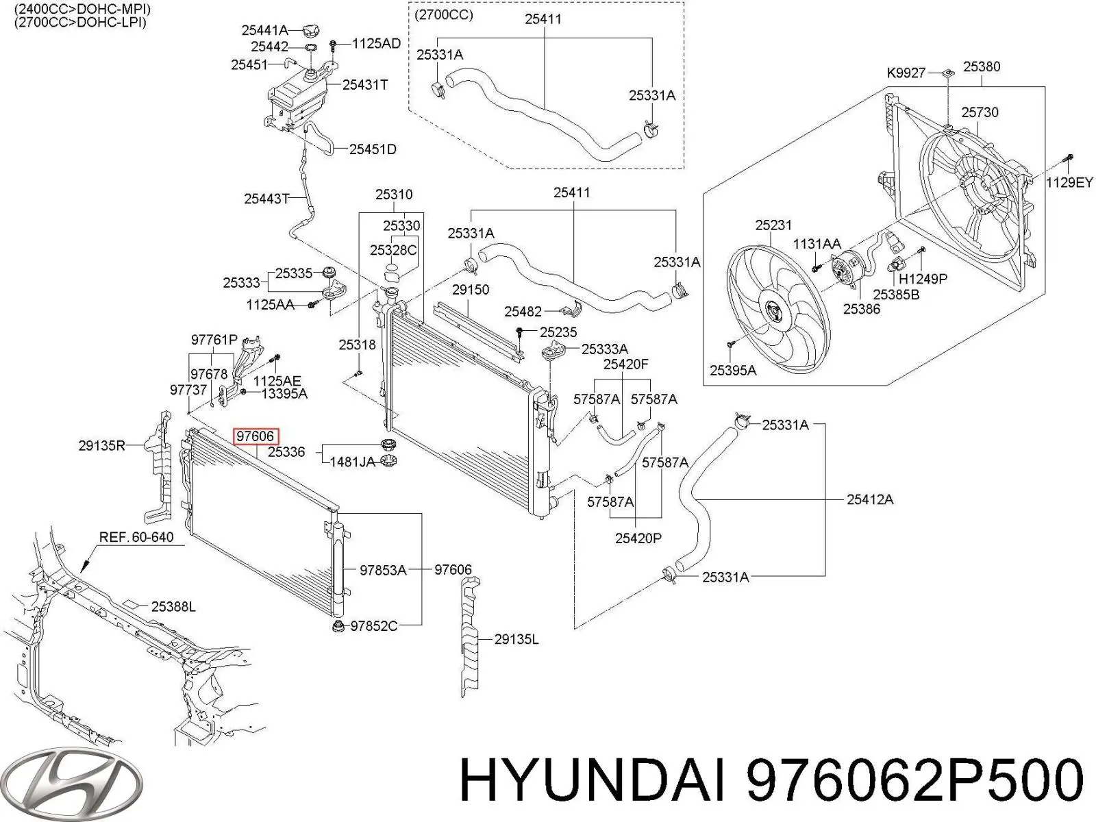 Do koszyka 976062P500 Hyundai/Kia Chłodnica klimatyzacji