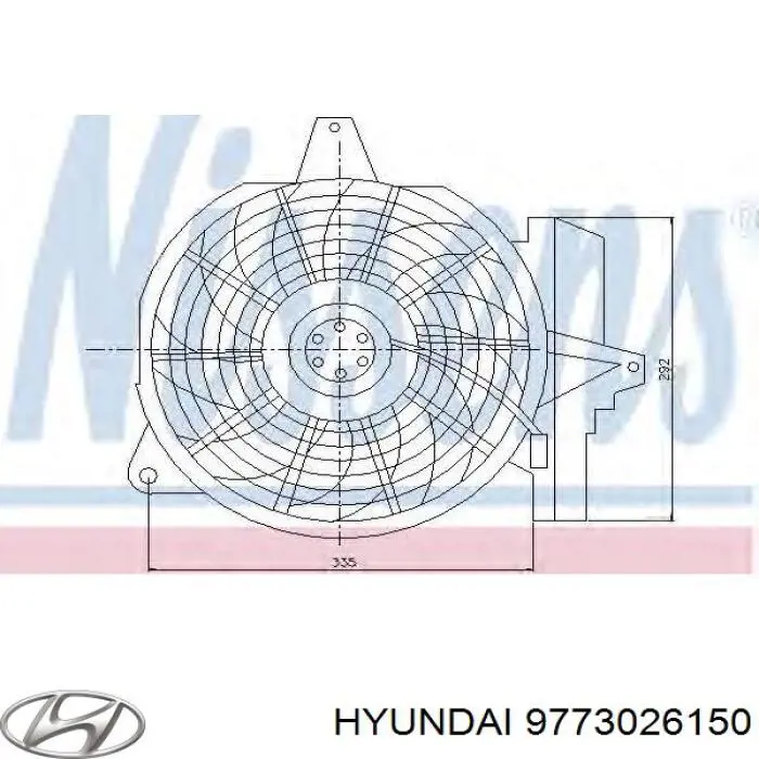 Do koszyka 9773026150 Hyundai/Kia Dyfuzor chłodnicy klimatyzacji, w komplecie z wirnikiem i silnikiem