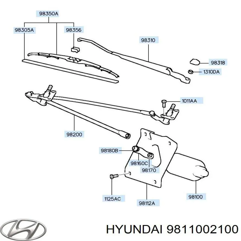 9811002100AT Hyundai/Kia Silniczek wycieraczki szyby przedniej