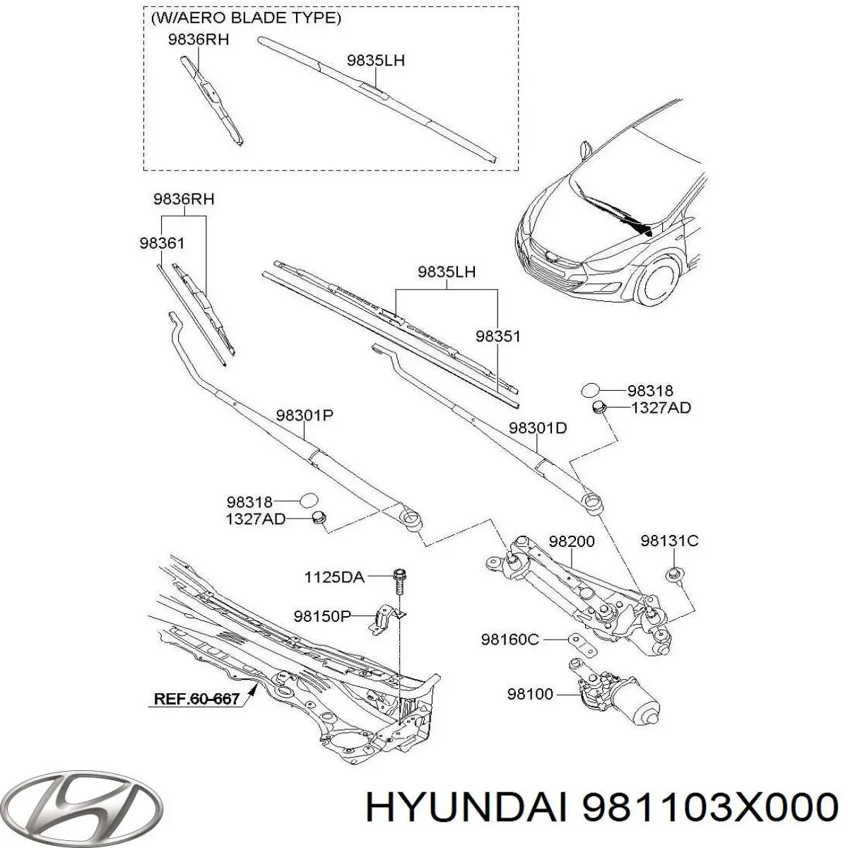 Silniczek wycieraczki szyby przedniej Hyundai Elantra 5 (MD)