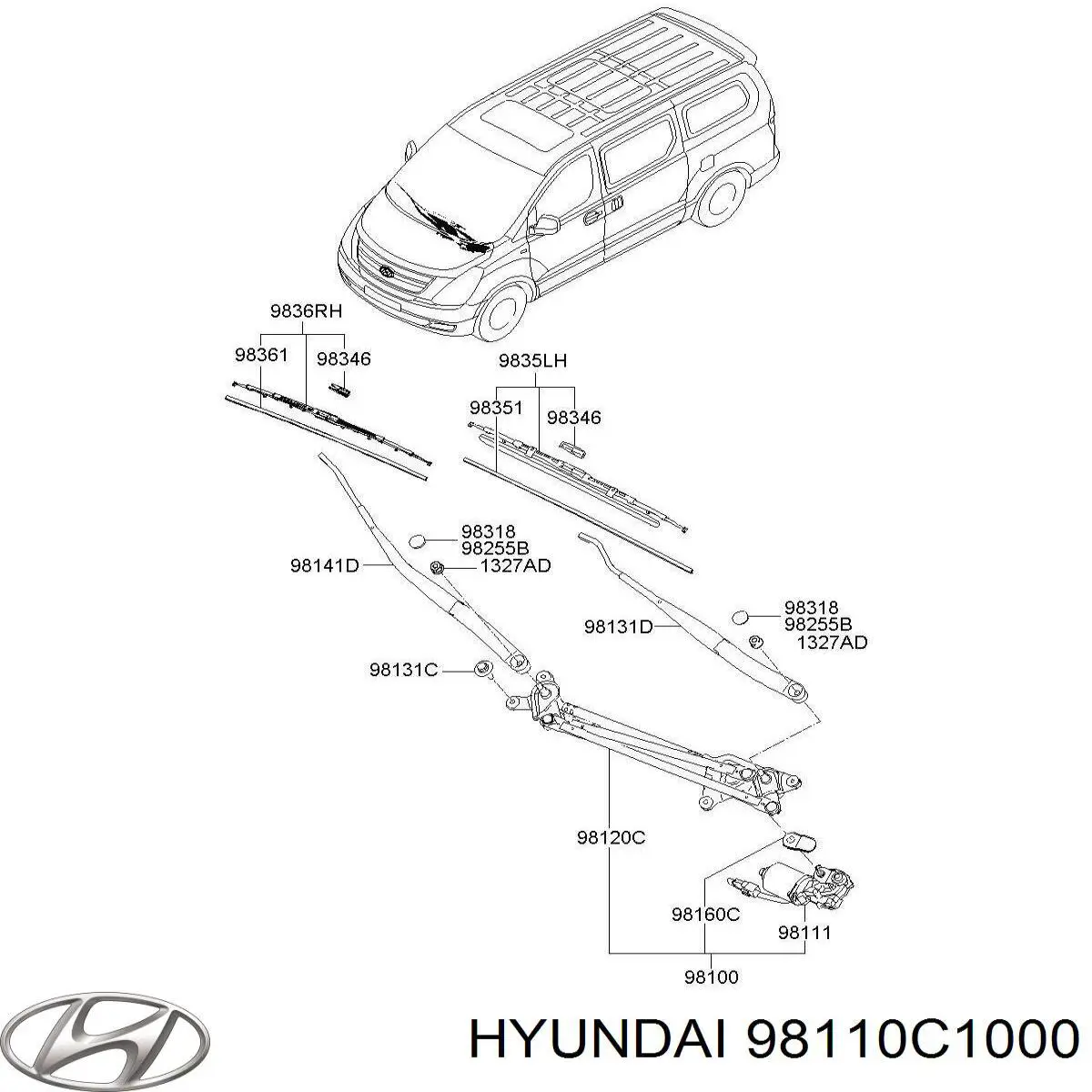 Silniczek wycieraczki szyby przedniej Hyundai/Kia 98110C1000 cena, od 264,72 USD